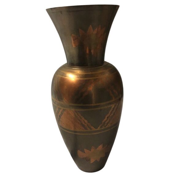 Other - Vintage Black Brass Tone Vase with Aztec Design by Grayson Lane